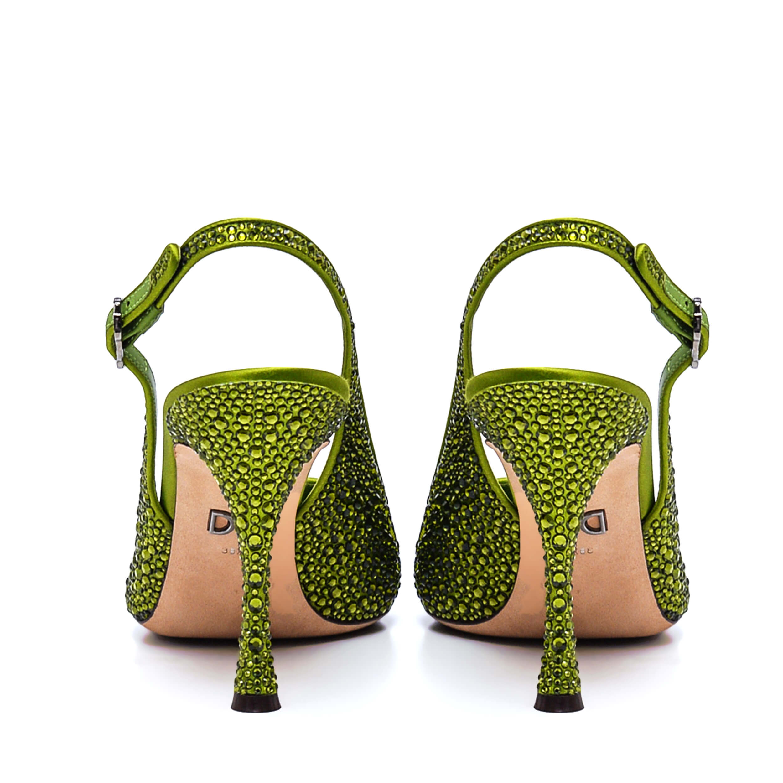 Dolce & Gabbana - Lime Green Lori Cryrstal Embellished Satin Slingback Pumps / 38.5